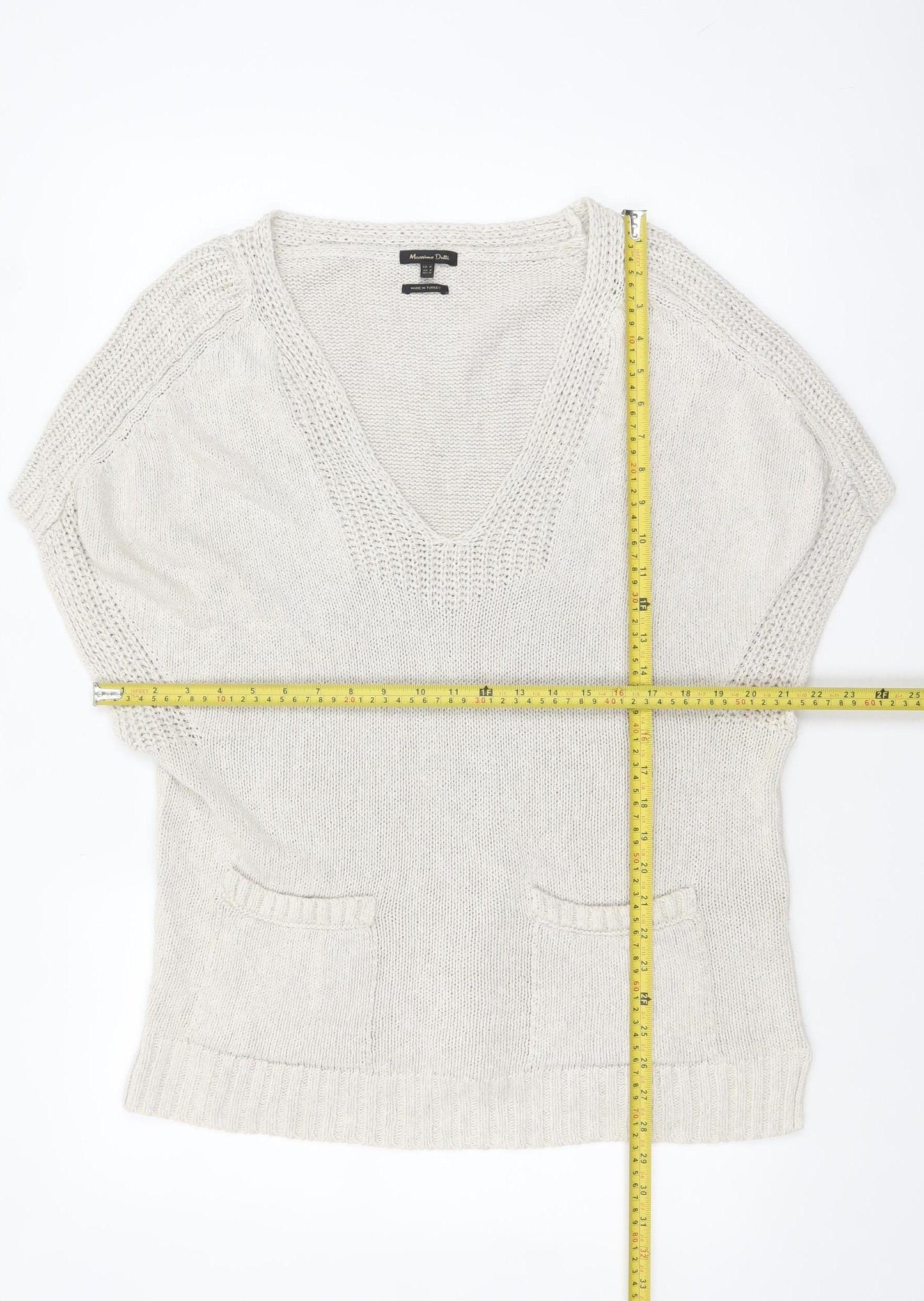 Massimo Dutti Women Beige V-Neck Cotton Blend Knit Jumper Size 12