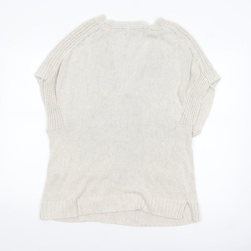 Massimo Dutti Women Beige V-Neck Cotton Blend Knit Jumper Size 12
