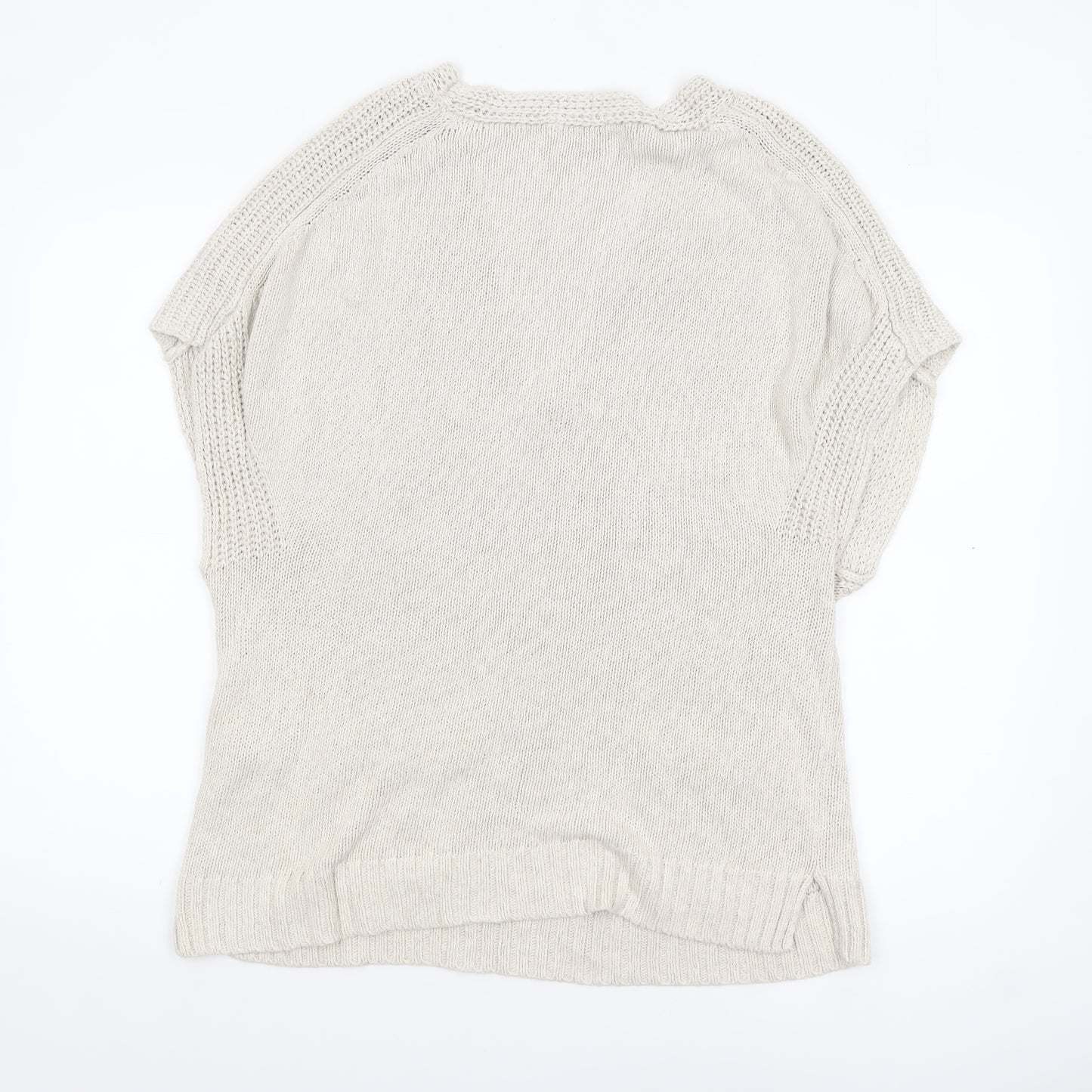 Massimo Dutti Women Beige V-Neck Cotton Blend Knit Jumper Size 12