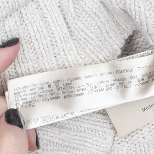 Massimo Dutti Women Beige V-Neck Cotton Blend Knit Jumper Size 12
