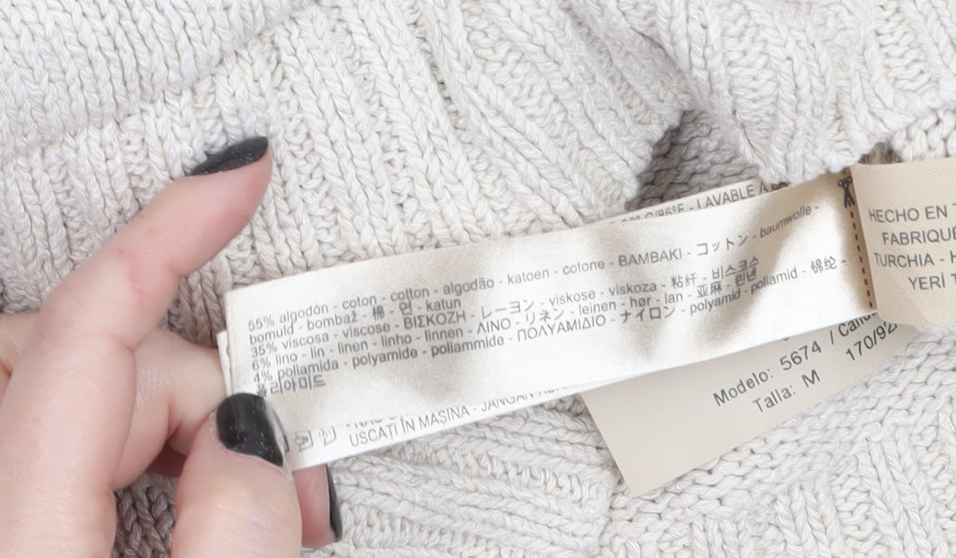 Massimo Dutti Women Beige V-Neck Cotton Blend Knit Jumper Size 12