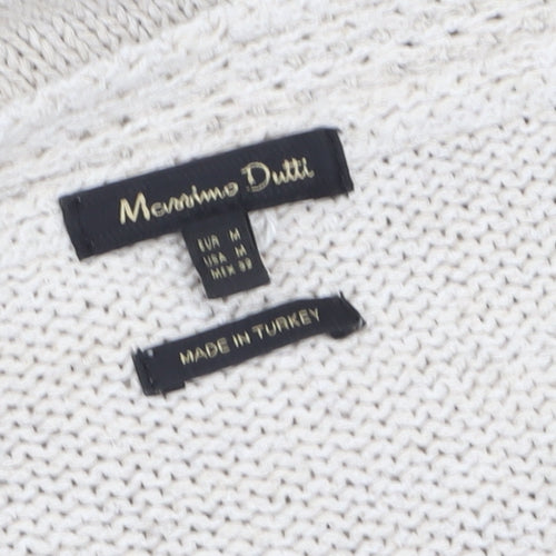Massimo Dutti Women Beige V-Neck Cotton Blend Knit Jumper Size 12
