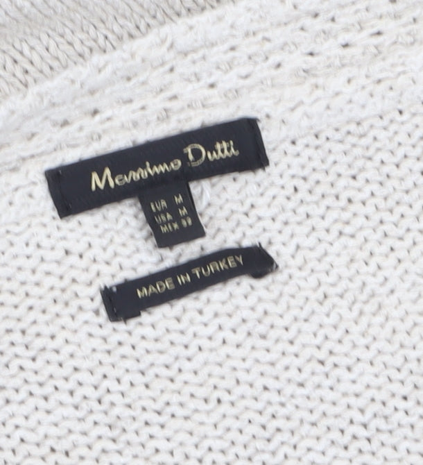 Massimo Dutti Women Beige V-Neck Cotton Blend Knit Jumper Size 12