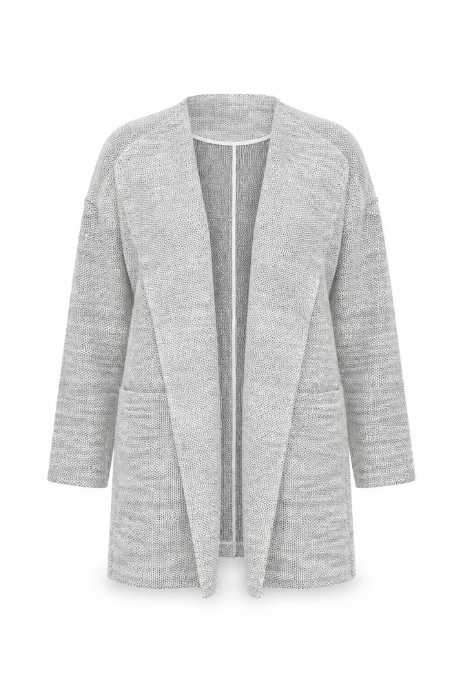 Front view of New Look Women Grey Knit Coatigan, size 14, Open Front Casual