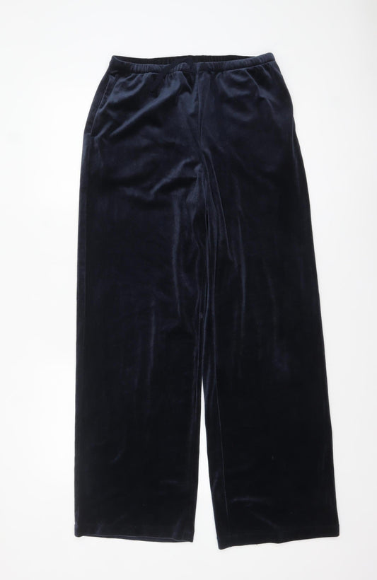Marks and Spencer Women’s Blue Velvet Wide-Leg Trousers Size 10 Regular