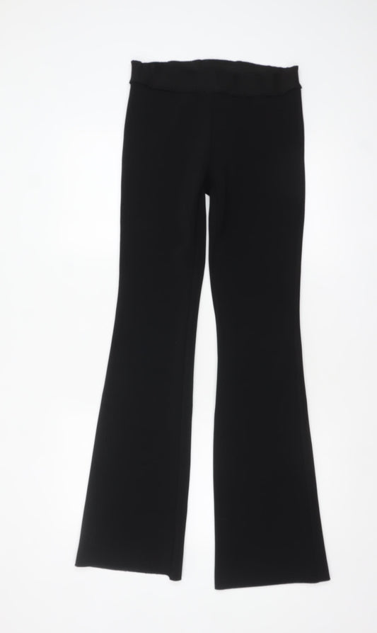 Zara Women Black Flared Trousers M Elastic Waist Stretch Comfort