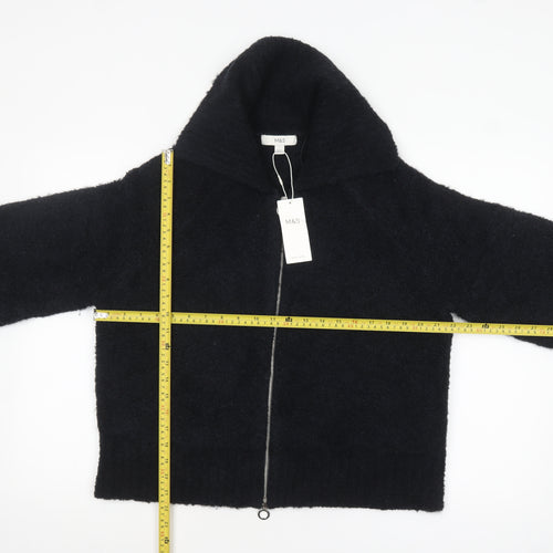 Marks and Spencer Women Black L Full Zip Hooded Knit Jumper