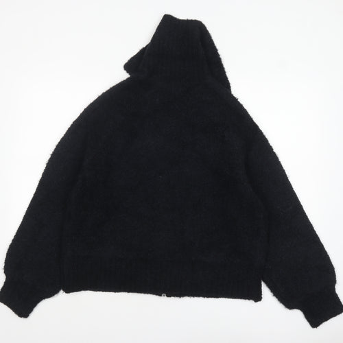 Marks and Spencer Women Black L Full Zip Hooded Knit Jumper