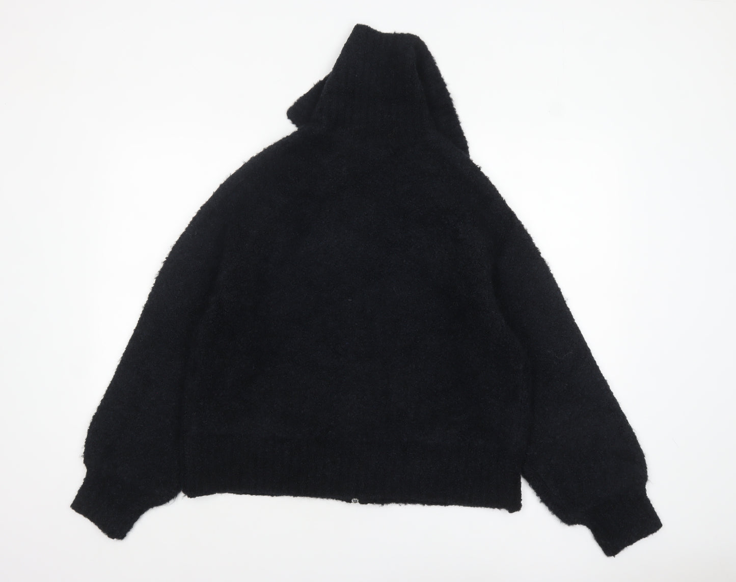 Marks and Spencer Women Black L Full Zip Hooded Knit Jumper