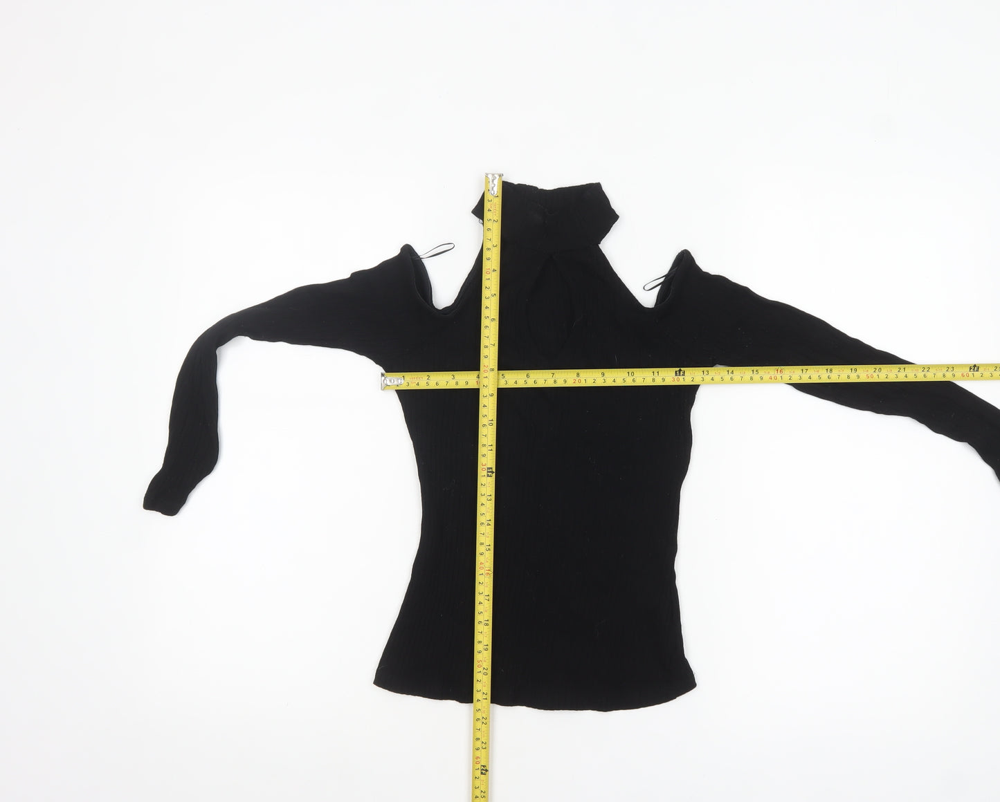 River Island Women's Black Cold Shoulder High Neck Slim Fit Top Size 6