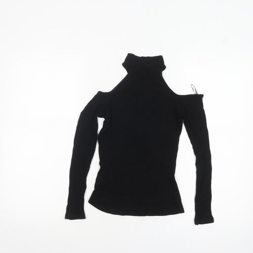River Island Women's Black Cold Shoulder High Neck Slim Fit Top Size 6