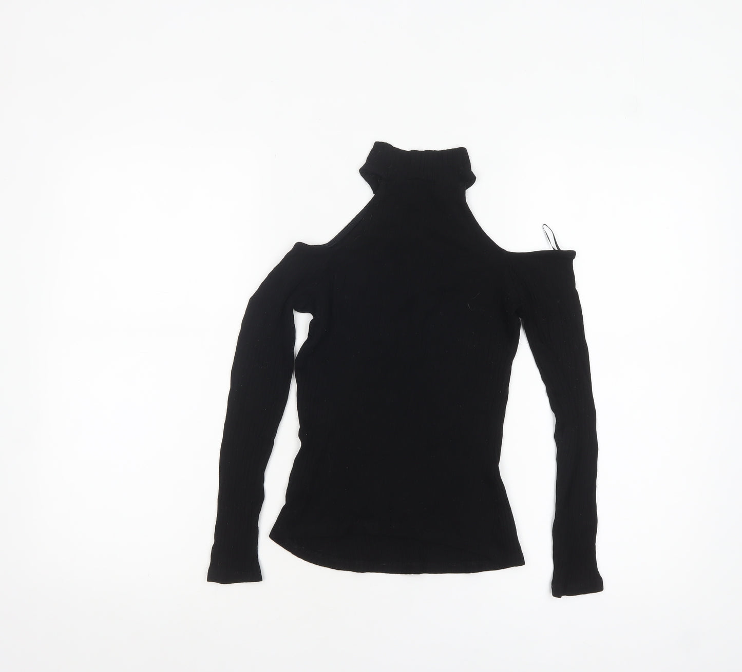 River Island Women's Black Cold Shoulder High Neck Slim Fit Top Size 6