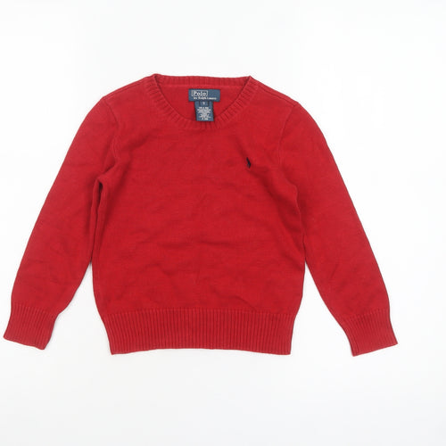 Polo Ralph Lauren Boys Red Cotton Crew Neck Jumper Size 5 Years