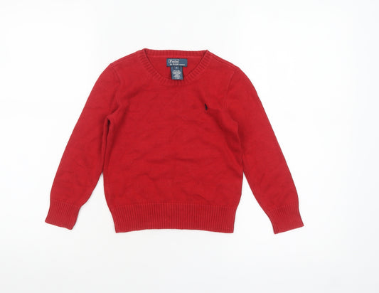 Polo Ralph Lauren Boys Red Cotton Crew Neck Jumper Size 5 Years