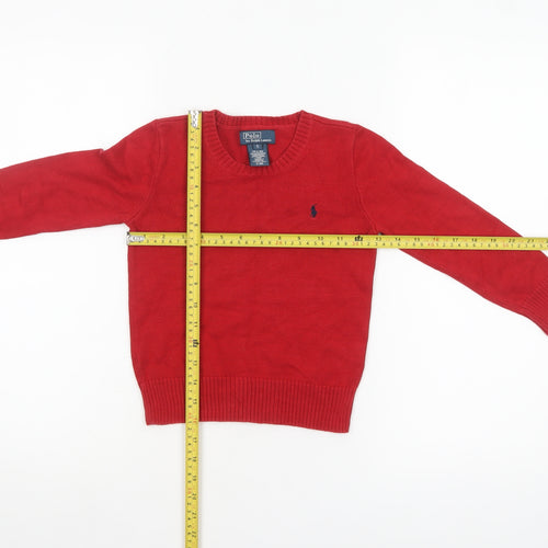 Polo Ralph Lauren Boys Red Cotton Crew Neck Jumper Size 5 Years