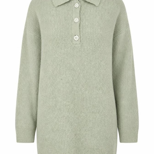 Brave Soul Women's Green Collared Henley Knit Jumper Size 8