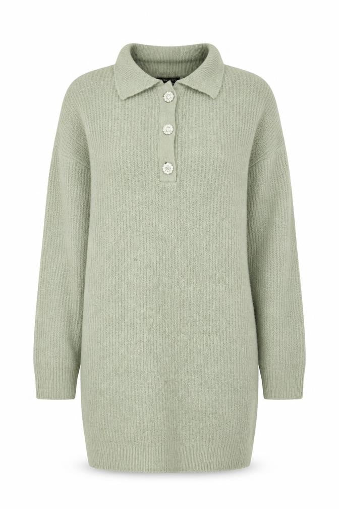 Brave Soul Women's Green Collared Henley Knit Jumper Size 8