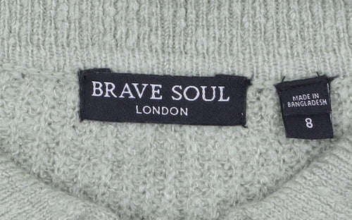 Brave Soul Women's Green Collared Henley Knit Jumper Size 8
