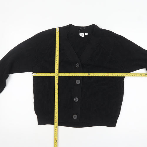 GAP Women Black Medium Button Cardigan 100% Cotton V-Neck Knit