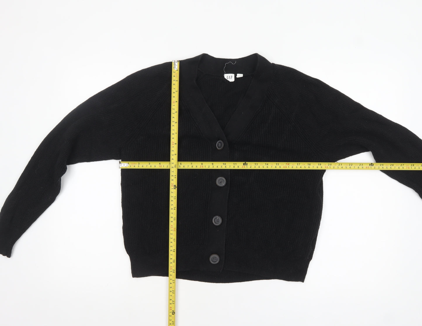 GAP Women Black Medium Button Cardigan 100% Cotton V-Neck Knit