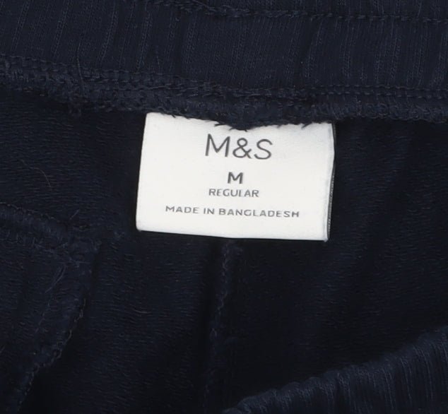 Marks and Spencer Men Navy Blue M Regular Cotton Blend Jogger Trousers