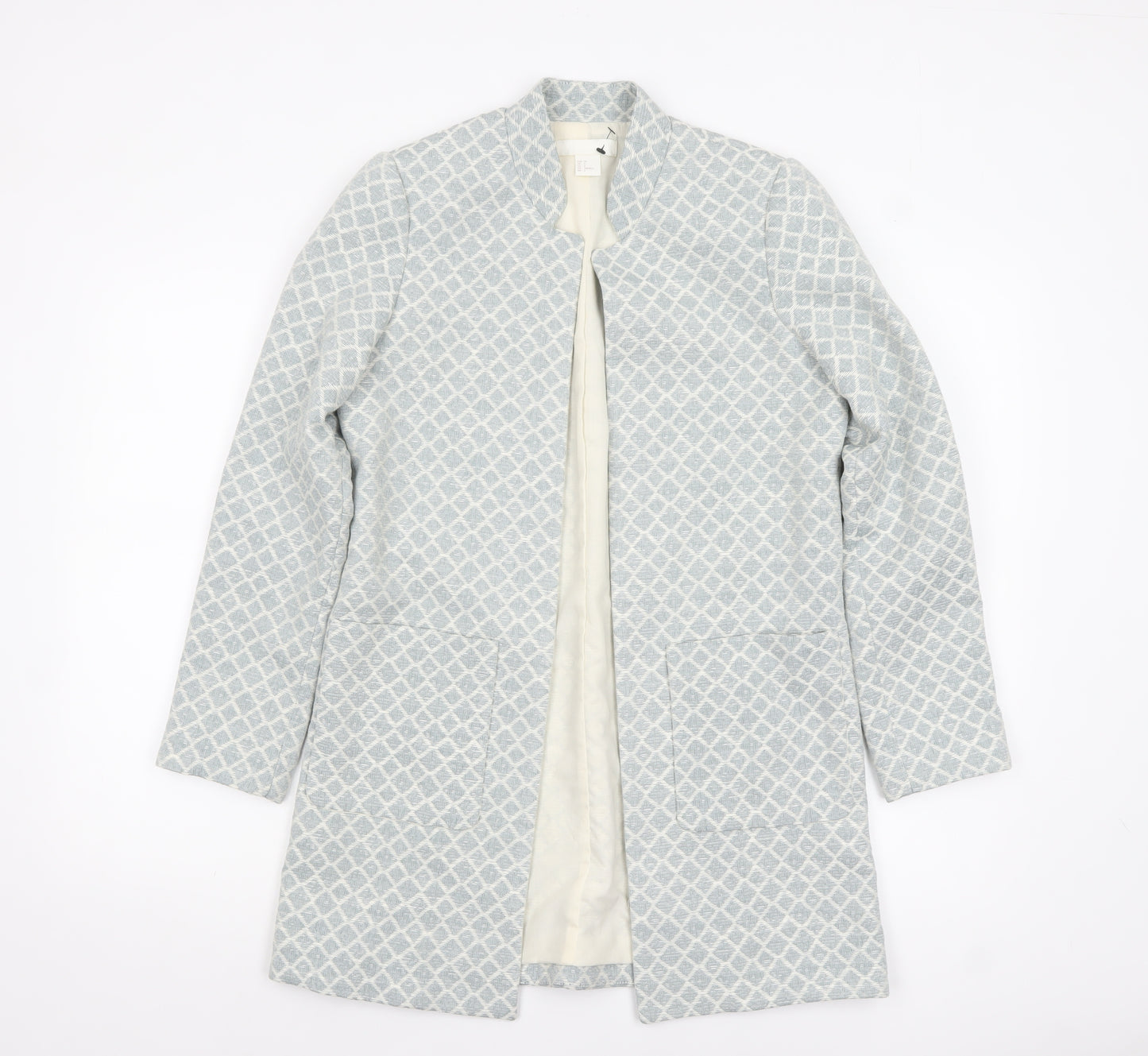 H&M Women’s Grey Geometric Mid-Length Woven Blazer Size UK 6