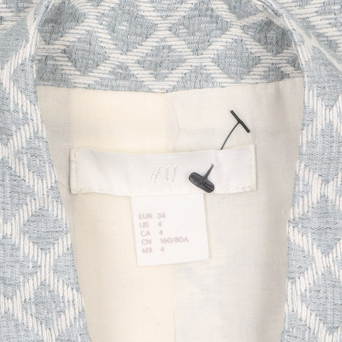 H&M Women’s Grey Geometric Mid-Length Woven Blazer Size UK 6