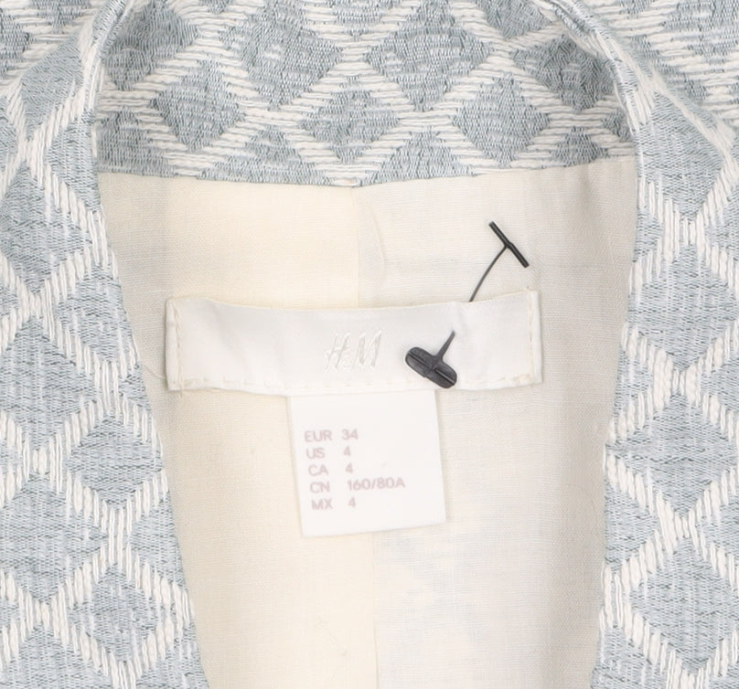 H&M Women’s Grey Geometric Mid-Length Woven Blazer Size UK 6