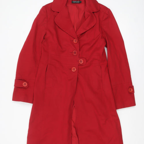 Topshop Women's Red Cotton Mid-Length Trench Coat Size 12