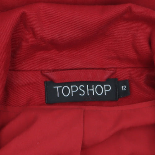 Topshop Women's Red Cotton Mid-Length Trench Coat Size 12