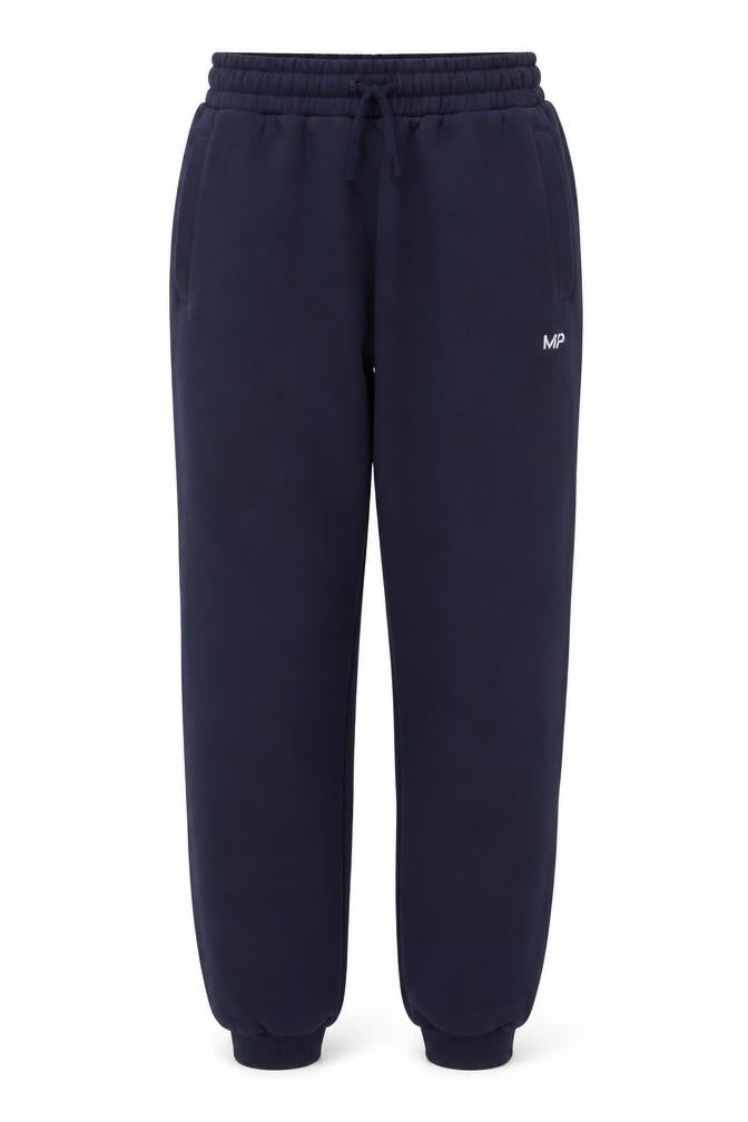 Front view of Myprotein Women's Blue Fleece Sweatpants Small Elastic Waist Cuffed Fit