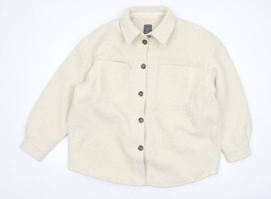 Primark Women's Ivory Fleece Button Jacket Size M