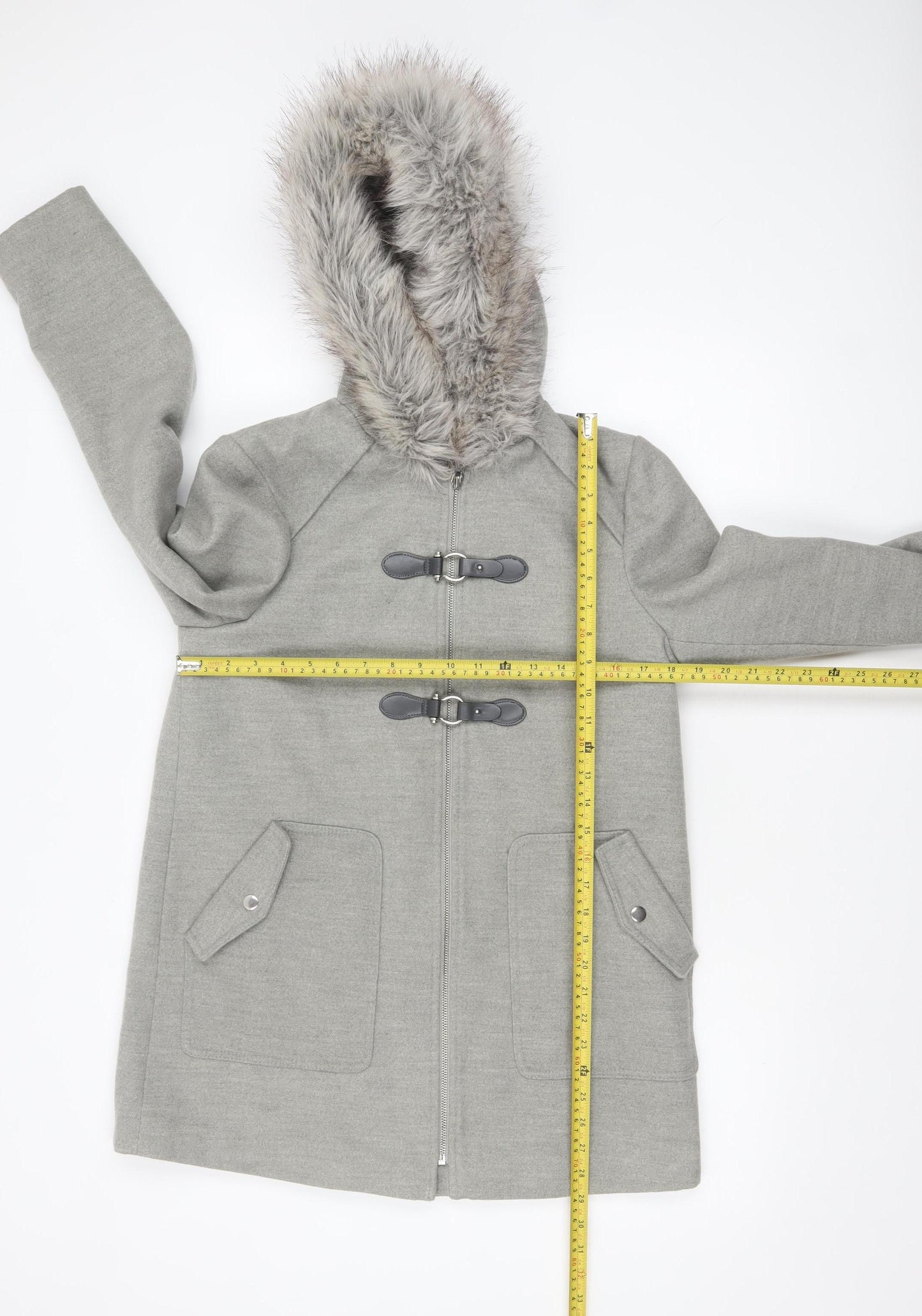 New Look Women's Grey Faux Fur Hooded Duffle Coat Size 10