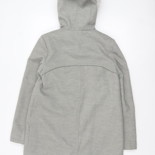 New Look Women's Grey Faux Fur Hooded Duffle Coat Size 10