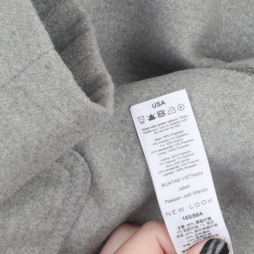 New Look Women's Grey Faux Fur Hooded Duffle Coat Size 10