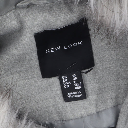 New Look Women's Grey Faux Fur Hooded Duffle Coat Size 10