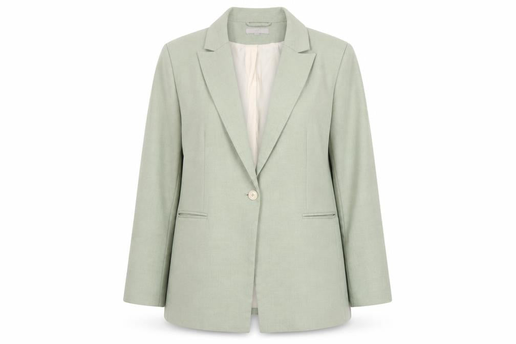 Front view of H&M Women Green One Button Tailored Blazer, size 16