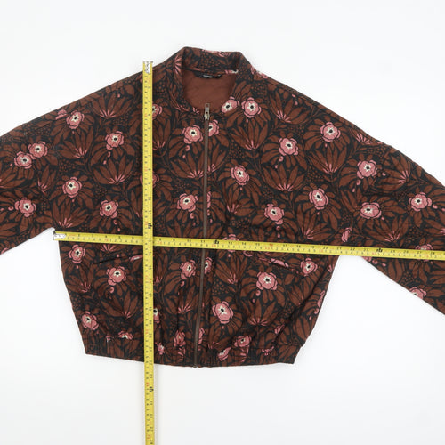 George Womens Brown Floral Quilted Bomber Jacket Size 12
