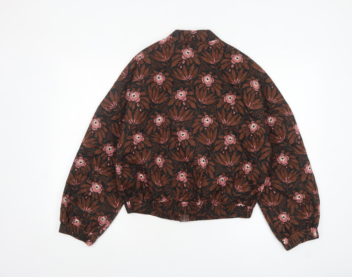 George Womens Brown Floral Quilted Bomber Jacket Size 12