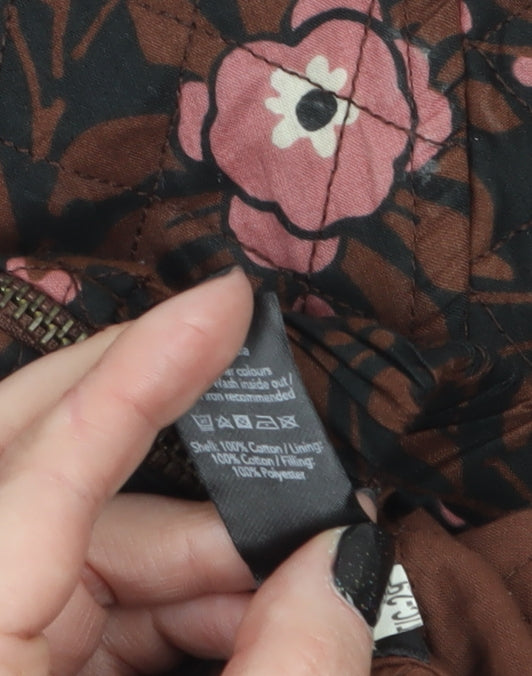 George Womens Brown Floral Quilted Bomber Jacket Size 12