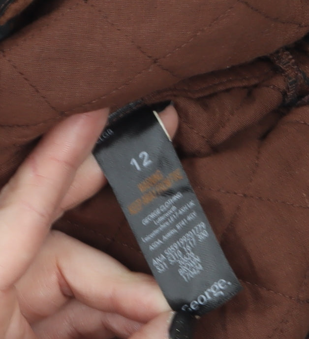 George Womens Brown Floral Quilted Bomber Jacket Size 12