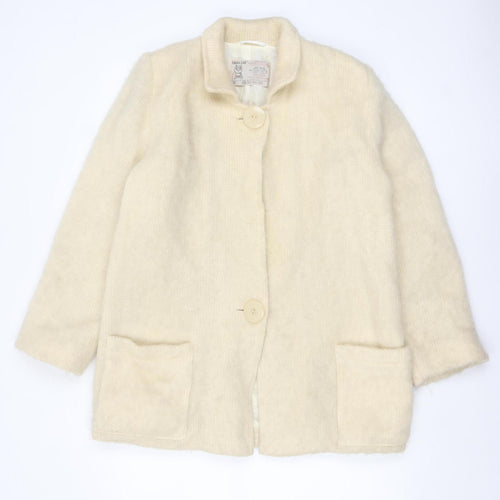 Hilda Ltd Womens Ivory Wool Mid-Length Coat Size M Classic Style