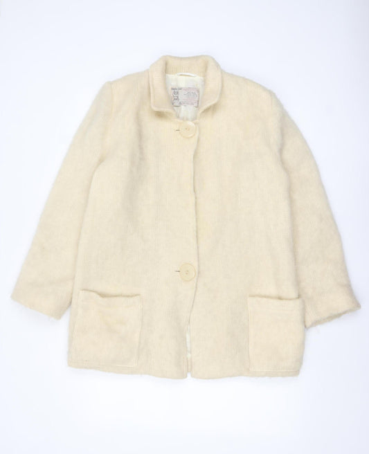 Hilda Ltd Womens Ivory Wool Mid-Length Coat Size M Classic Style