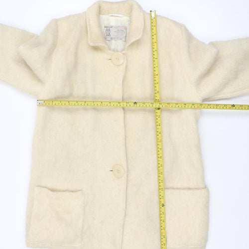 Hilda Ltd Womens Ivory Wool Mid-Length Coat Size M Classic Style