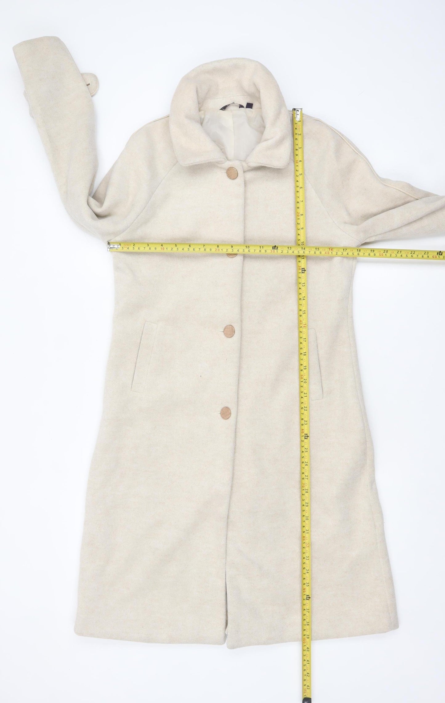 Code Women Beige Long Overcoat Size 12 Polyester Blend