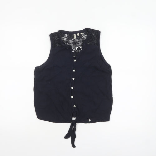 Superdry Women's Black Lace Sleeveless Button Front Blouse Size 10