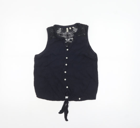 Superdry Women's Black Lace Sleeveless Button Front Blouse Size 10