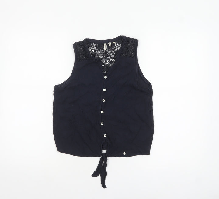 Superdry Women's Black Lace Sleeveless Button Front Blouse Size 10