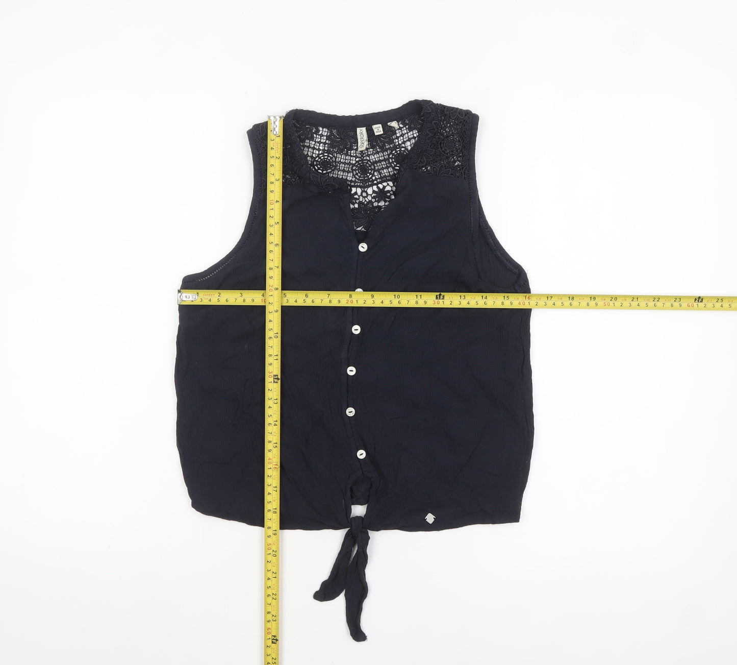 Superdry Women's Black Lace Sleeveless Button Front Blouse Size 10