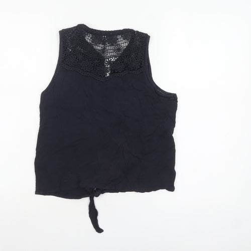 Superdry Women's Black Lace Sleeveless Button Front Blouse Size 10